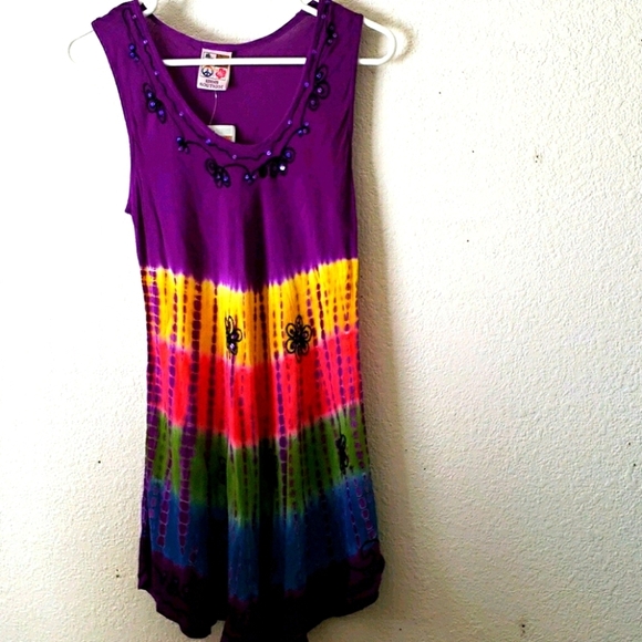 India Boutique Sleeveless Tie-Dyed Dress w/Sequins Size M - Picture 1 of 11